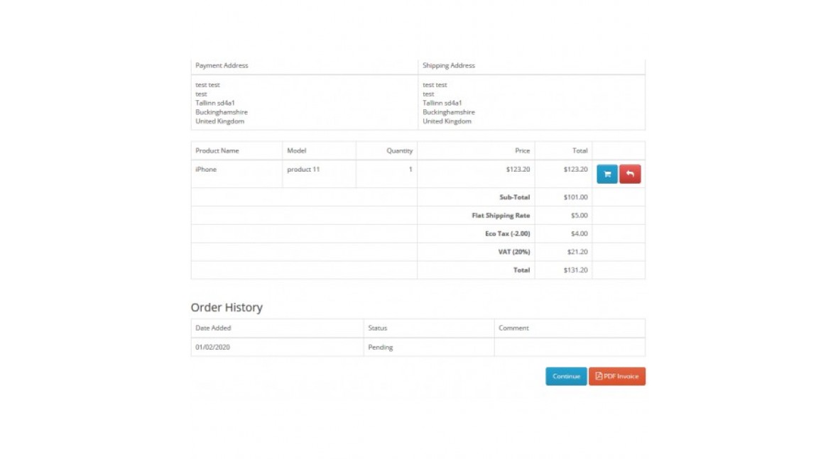 Order PDF Invoice